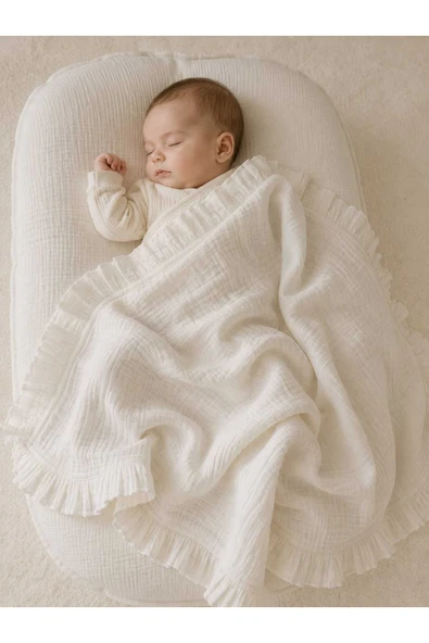 LUNARE Fırfırlı Müslin Bebek Örtüsü 85x85 cm | Battaniye, Puset ve Emzirme Örtüsü ürün görseli 1