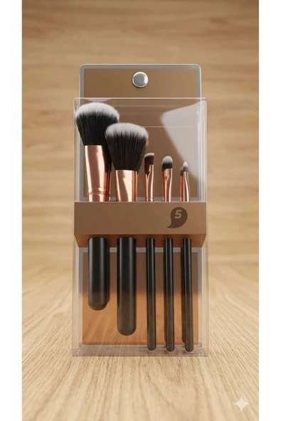 LUNARE Profesyonel Makyaj Fırçası Seti 5 li Rose Gold ve Siyah Tasarım ürün görseli 1