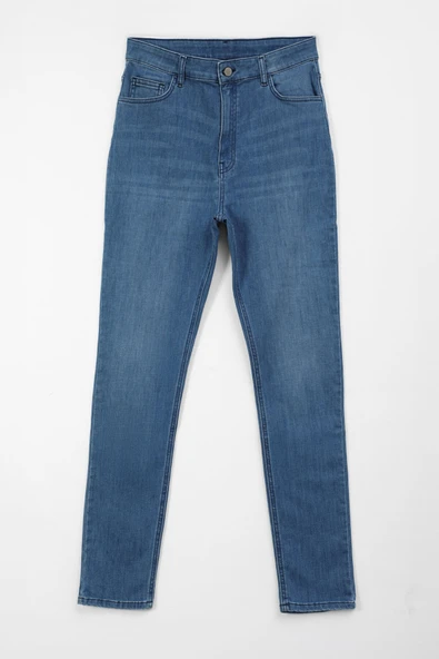 Kadın Mavi Yüksek Bel Slim Fit Likralı Jean Pantolon ürün görseli 1