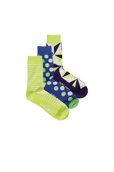 Jack&Jones Erkek Çorap 3lü Set - Geometrik Desenli, Neon, Minimalist, Günlük ürün görseli 1