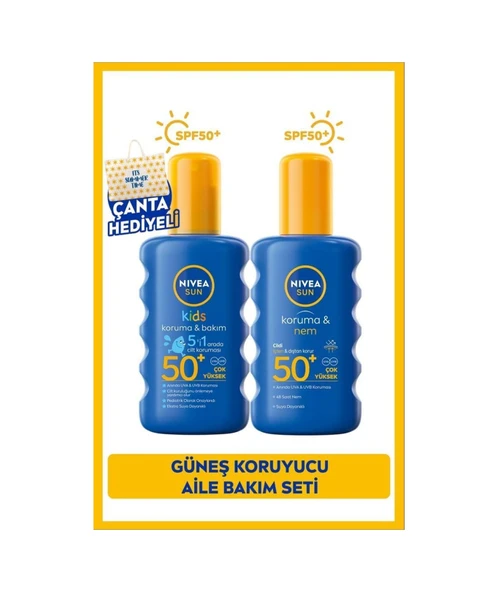 Nivea Koruma Nemlendirici Güneş Spreyi Spf50+ 200 ML + Nivea Koruma Nemlendirici Çocuklar İçin Hassas SPF50 200 ML+Çanta ürün görseli 1