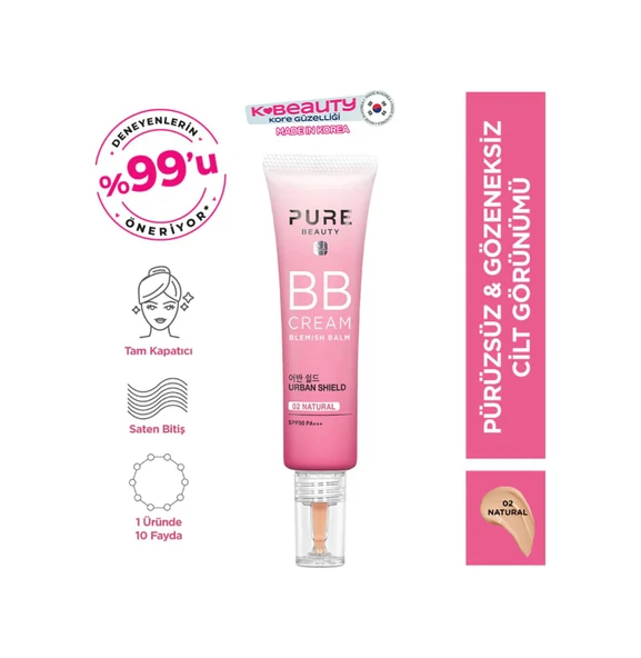 Pure Beauty Gözenek ve Leke Görünümünü Azaltıcı BB Cream SPF50 02 Natural ürün görseli 1
