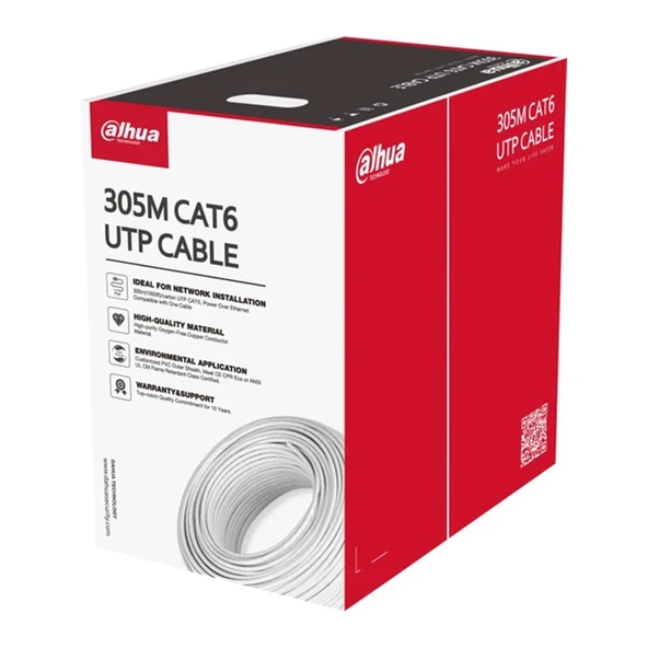 Dahua PFM923I-6UN-C OFC UTP CAT6 305M LSZH İç Ortam Kablo Beyaz ürün görseli 1