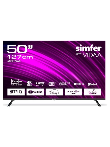 Simfer 50SFSV6B 50 inç 4K Ultra HD Smart LED TV Frameless Ekran ile HDR Desteği ürün görseli 1
