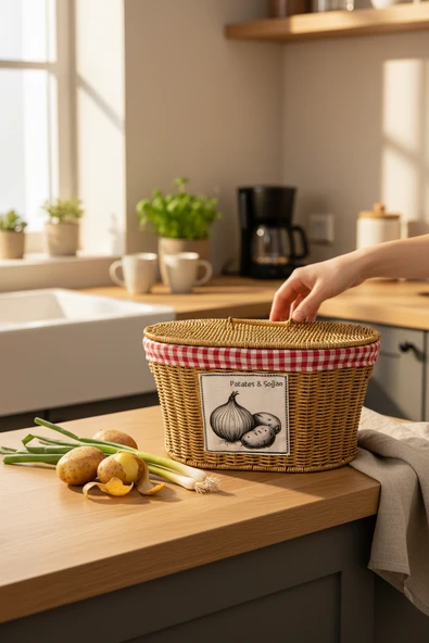 Akayev Rattan Patates Soğan Bölmeli Sepeti 28x39x21 Cm ürün görseli 1