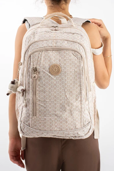 Ultra Hafif Çok Cepli Su Geçirmez Sırt Çantası Unisex Desenli Krem (Model: 571-1D) ürün görseli 1