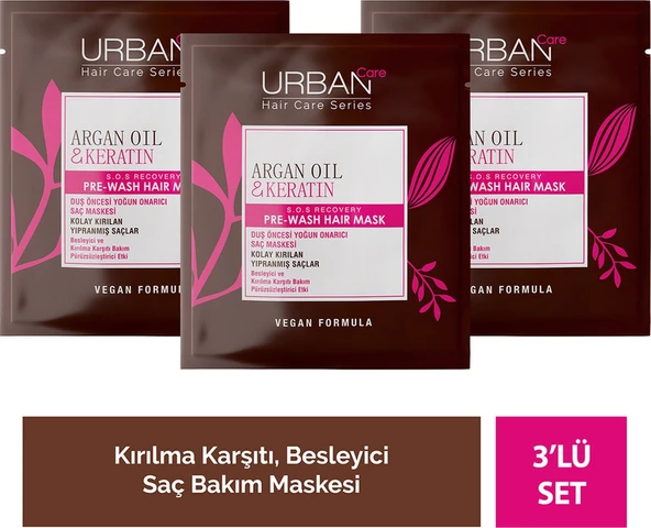 Argan Oil & Keratin Kolay Kırılan Yıpranmış Saçlara Özel Duş Öncesi Saç Bakım Maskesi 3x50ml-vegan ürün görseli 1