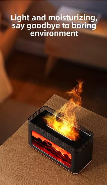 Jopus Şömine Görünümlü Alev Efektli Hava Nemlendirici 3D Alev Aroma Difüzörü Aroma Terapi Makinesi - C06 ürün görseli 1