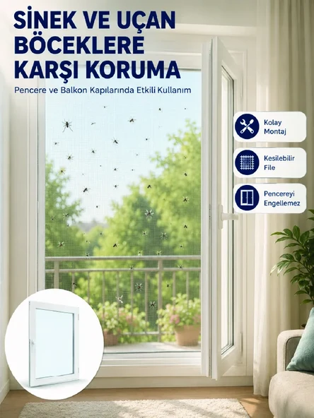 Pencere ve Balkon İçin Tek Kanatlı Kolay Takılan Sineklik ürün görseli 1
