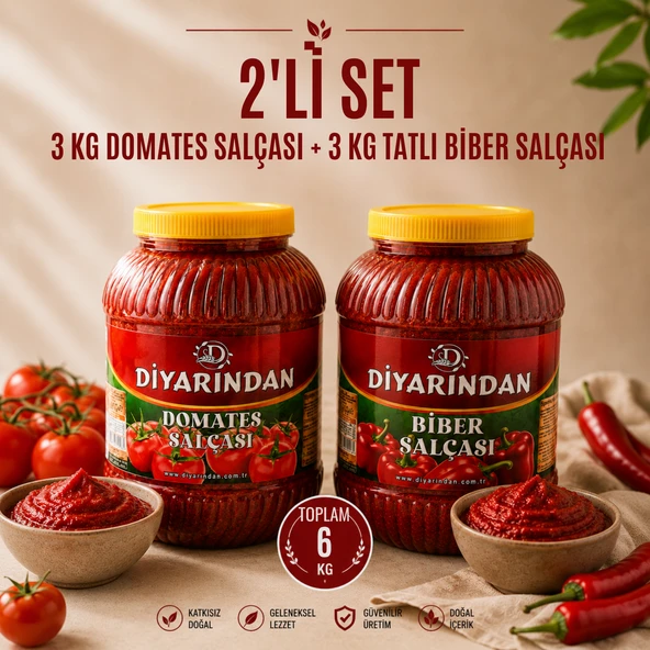 Diyarından 2'li Avantajlı Paket (3 Kg Domates Salçası + 3 Kg Tatlı Biber Salçası) 6 Kg ürün görseli 1