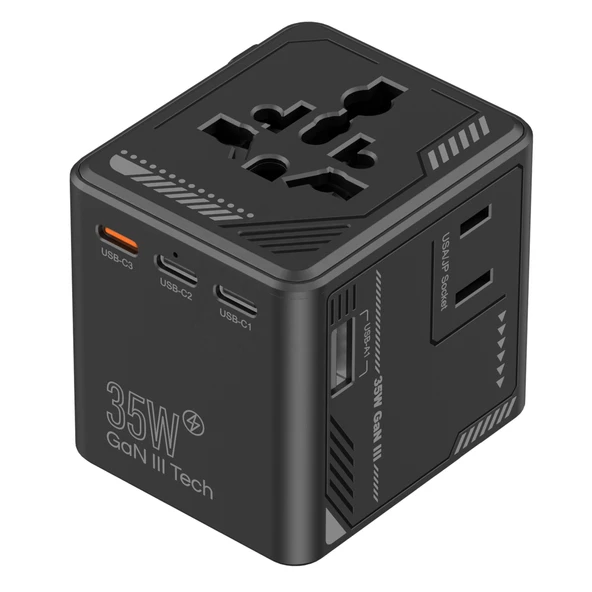 Jopus 35W GaN Hızlı Şarj Adaptörü 5 Çıkışlı Universal Priz 1 USB-A 4 USB-C Seyahat Şarj Cihazı - AZ-A33 St ürün görseli 1