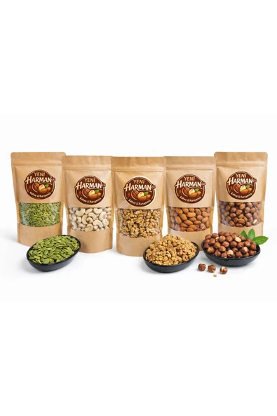 Yeni Harmancı 5'i Bir Yerde Avantaj Paketi (500 Gr. Çiğ Badem İçi, 500 Gr. Çiğ Kabak Çekirdeği İçi, 500 Gr. Çiğ Kaju Fıstığı, 500 Gr. Ceviz İçi, 500 Gr. Çiğ Fındık) 2,5 Kg ürün görseli 1