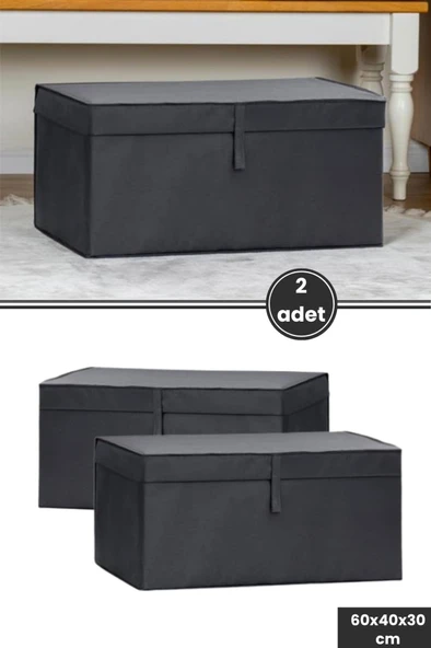 2 Adet Mukavva Destekli Mega Kutu Hurç, Yastık Çarşaf Kıyafet Dolap Düzenleyici (60x40x30cm) Füme ürün görseli 1