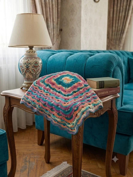 El Örgüsü Virüs Model Turuncu Çok Amaçlı Koton Örtü (78 Cm X 78 Cm) ürün görseli 1