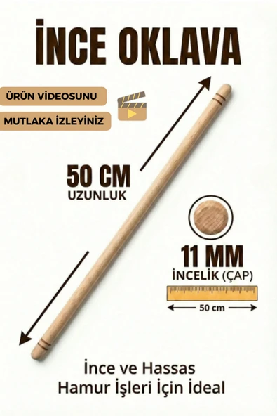 1 Adet İnce Oklava - 50 cm Uzunluk, 11 mm Kalınlık | Hamur Açma ve Şekillendirmeye Çok Uygun ürün görseli 1