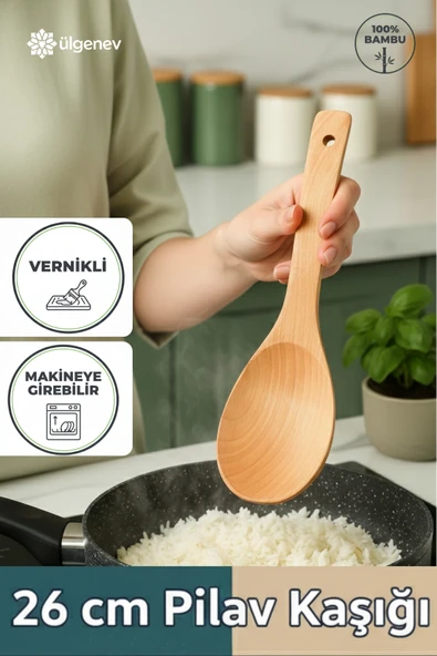 1 Adet 26 Cm Eğri Bambu Pilav Kaşığı – Doğal, Dayanıklı, Çizme Yapmaz, Ergonomik Tasarım ürün görseli 1