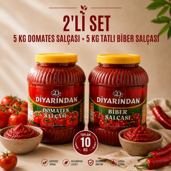 Diyarından 2'li Avantajlı Paket (5 Kg Domates Salçası + 5 Kg Tatlı Biber Salçası) 10 Kg ürün görseli 1