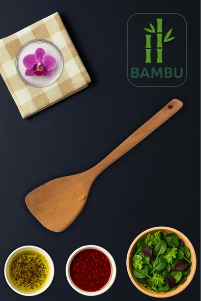 1 Adet 30 Cm Vernikli Doğal Bambu Spatula – Tava Dostu, Ergonomik ve Dayanıklı ürün görseli 1