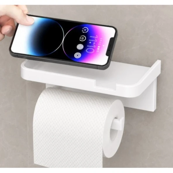 Tuvalet Kağıdı Askılığı - Raflı ve Yapışkanlı - Matkapsız Banyo Aksesuarı ürün görseli 1