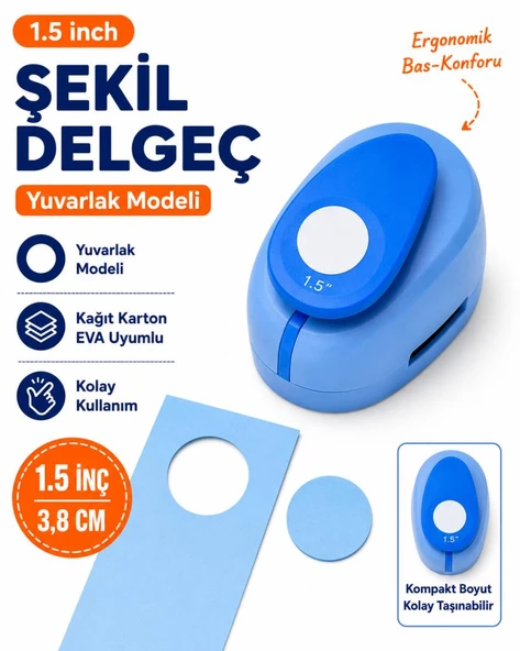 Ofisinn Şekilli Büyük Boy Delgeç/Şekilgeç 3.8 cm Yuvarlak Mavi ürün görseli 1