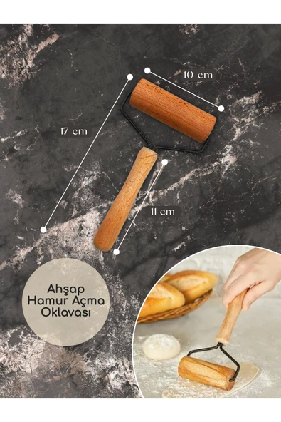 Pratik Ahşap Saplı Döner Başlıklı Rulo Merdane, Hamur Açıcı ürün görseli 1