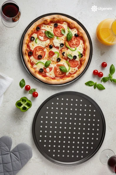 Paslanmaz Karbon Çelik , Delikli,  Yanmaz Yapışmaz 32 Cm Büyük Boy Pizza ve Lahmacun Tepsisi ürün görseli 1