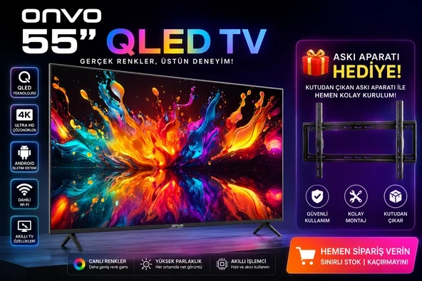 Onvo 55" QLED 4K Ultra HD Google Smart TV Dahili Uydu Alıcılı  Askı Aparatı Hediyeli ürün görseli 1
