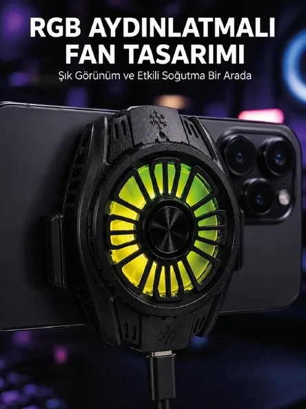RGB Fan Aydınlatmalı Sessiz Çalışan Telefon Soğutucu ürün görseli 1