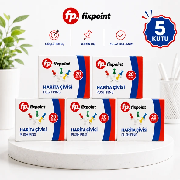 Fixpoint Harita Çivisi 5 Kutu 100 Adet Renkli Raptiye Mantar Pano Çivisi ürün görseli 1
