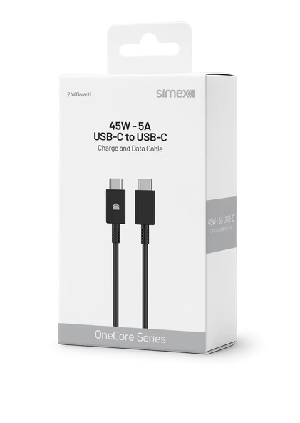Simex 45W 5A Type-C to Type-C Süper Hızlı Şarj ve Data Kablosu CE Belgeli Samsung Uyumlu - SPK-17 Siyah ürün görseli 1