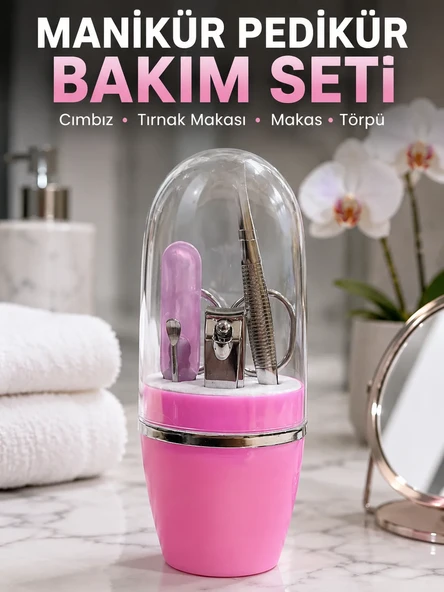 Pembe Tırnak Bakım Seti Cımbız Makas Tırnak Makası ve Törpü İçeren Kit ürün görseli 1