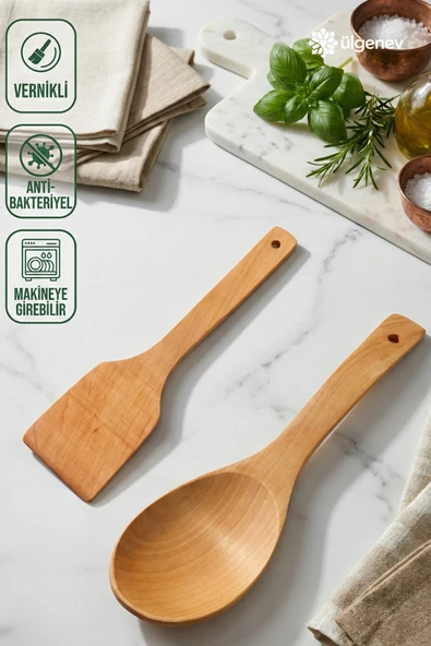 2'li Bambu Tahta Kaşık Seti Pilav, Servis Kaşığı ve Spatula Ahşap Mutfak Seti, Çeyizlik ürün görseli 1