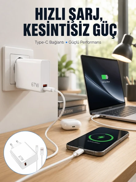 67W Type-C Turbo Şarj Cihazı – Aşırı Akım ve Isı Koruması, Seyahat Uyumlu Yeni Nesil ürün görseli 1