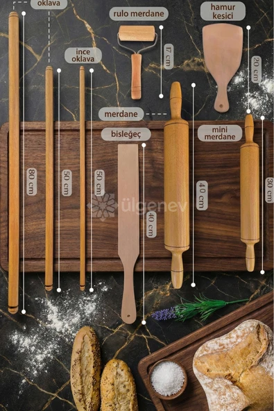 8 Parça  Hamur Şekillendirici Merdane, Oklava, Hamur Kesici ve Bisleğeç Seti ürün görseli 1