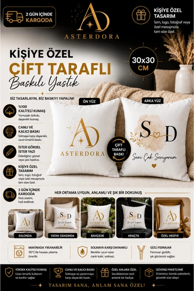 Asterdora Özel Baskılı Çift Baskılı Yastık (Kişileştirilmeye Uygun) ürün görseli 1