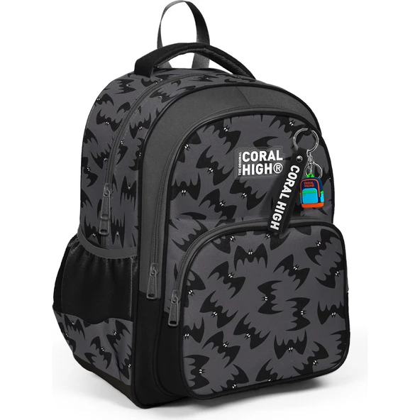 Coral High Kids Gri Siyah Yarasa Desenli Üç Bölmeli Okul Sırt Çantası 33244 ürün görseli 1