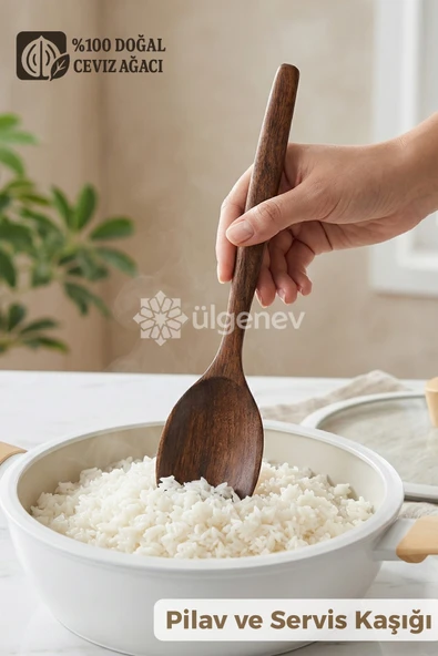 1 Adet %100 Doğal Ceviz Ağacı El Yapımı Mutfak Kaşığı | 30 CM | Doğal Ahşap Pilav Kaşığı ürün görseli 1