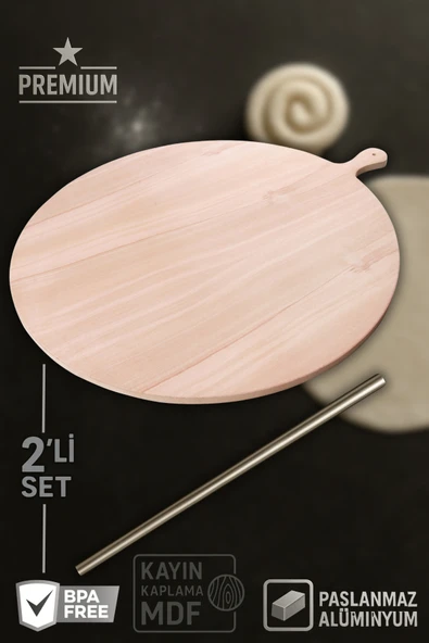 60 CM Bazlama, Yufka , Hamur Açma Tahtası ve Alüminyum Metal 60 Cm Masterchef Oklava ürün görseli 1