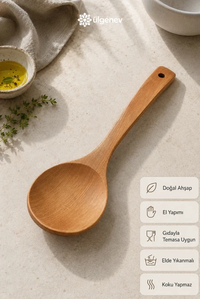 1 Adet 26 Cm Vernikli Doğal Bambu Eğri Büyük Kaşık – Delikli, Ergonomik, Çizmez Ahşap Kaşık ürün görseli 1