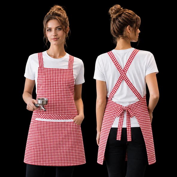 Kore önlüğü pöti kareli kafe restorant butik işletmelere özel ürün görseli 1