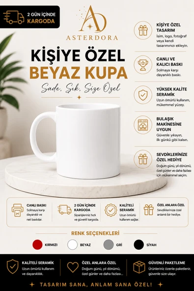 Asterdora Kişileştirmeye Uygun Yüksek Kalite Baskılı Bardak ürün görseli 1