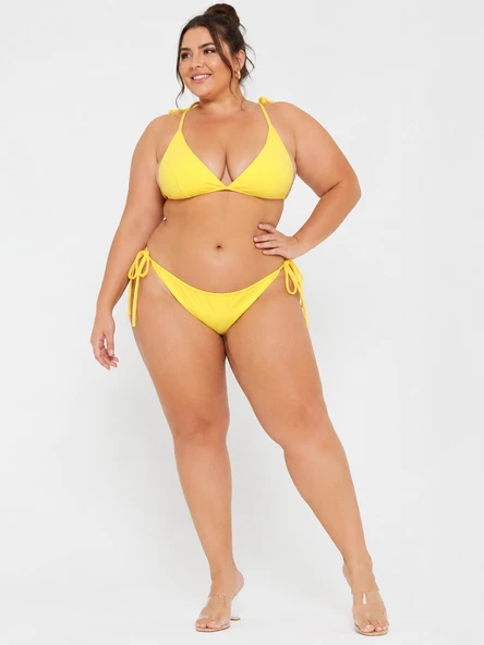 Büyük Beden Geniş Üçgen İpli Boyundan Bağlamalı Kruvaze Kadın Bikini Takım ürün görseli 1