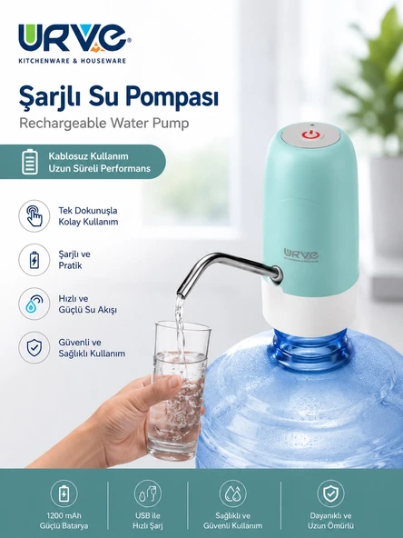 Şarjlı Damacana Su Pompası USB Şarjlı Otomatik Su Sebili Pompası ürün görseli 1