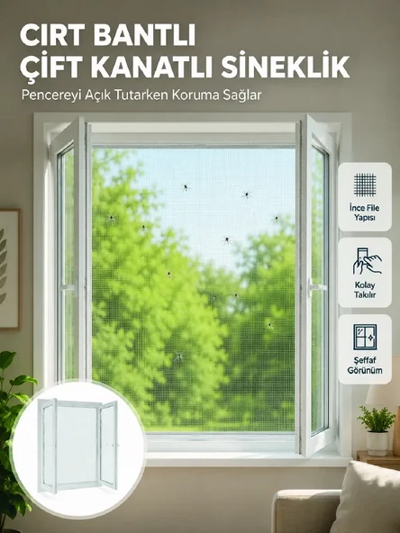 Pencere ve Balkon İçin Çift Kanatlı Sinek Koruma Sinekliği ürün görseli 1