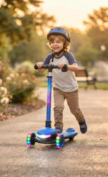 Işıklı ve Müzikli 3 Modlu Yönlendirilebilir T-Bar Sistemli 4 Farklı Yükseklik Ayarlı Çocuk Scooter'ı ürün görseli 1