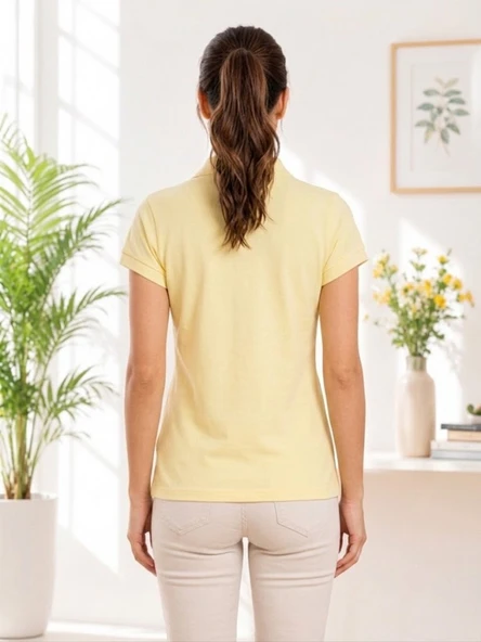 Kadın Sarı Polo Yaka Basıc T-Shirt - Resim 3