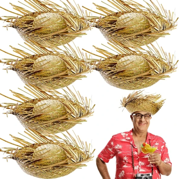 Tropikal Parti Naturel Hasır Hawaii Şapkası 13x36 cm ürün görseli 1
