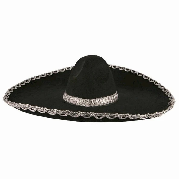 Sombrero Meksika Şapkası Mariachi Gümüş Şeritli Yetişkin Boy ürün görseli 1