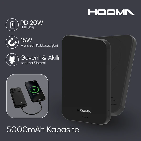 Hooma Magpulse 5 Slim 5000 mAh Powerbank Siyah (Hooma Türkiye Garantili) ürün görseli 1