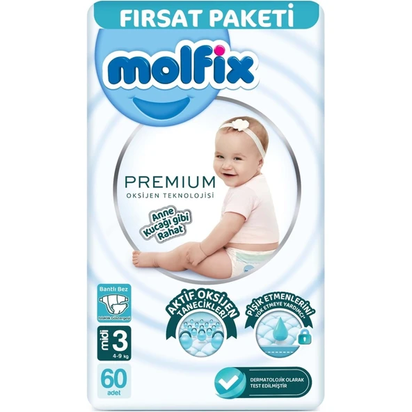 Premium Bebek Bezi Fırsat Paketi 3 Beden 49 Kg 60 Adet ürün görseli 1